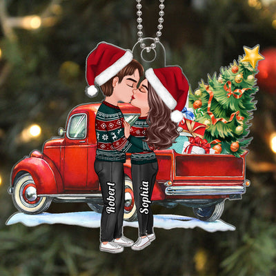 Christmas Truck Doll Couple Kissing Personalized Acrylic Ornament