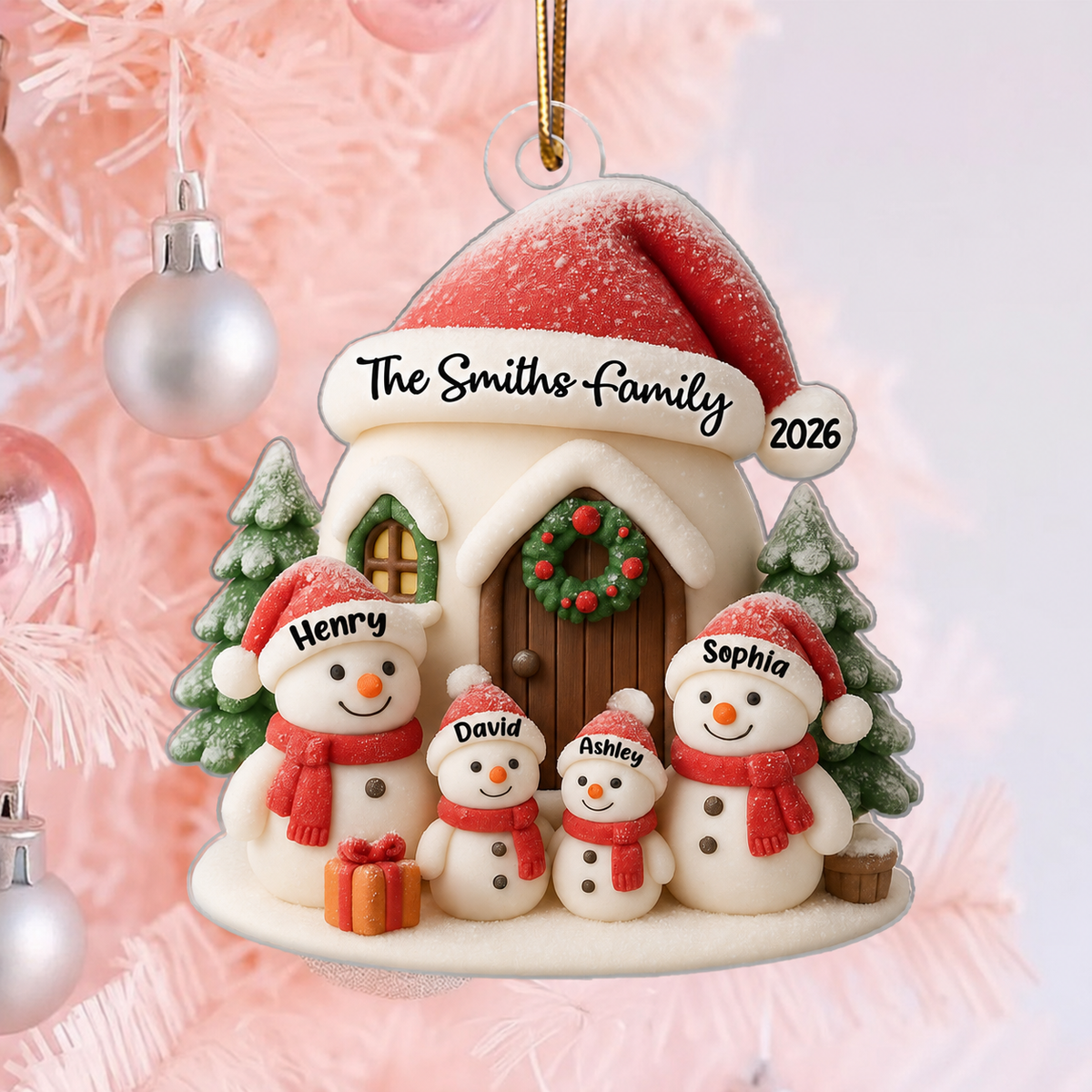 Personalized Snowman Family Acrylic 3D Ornament, Christmas Tree Decoration & Gift for Families