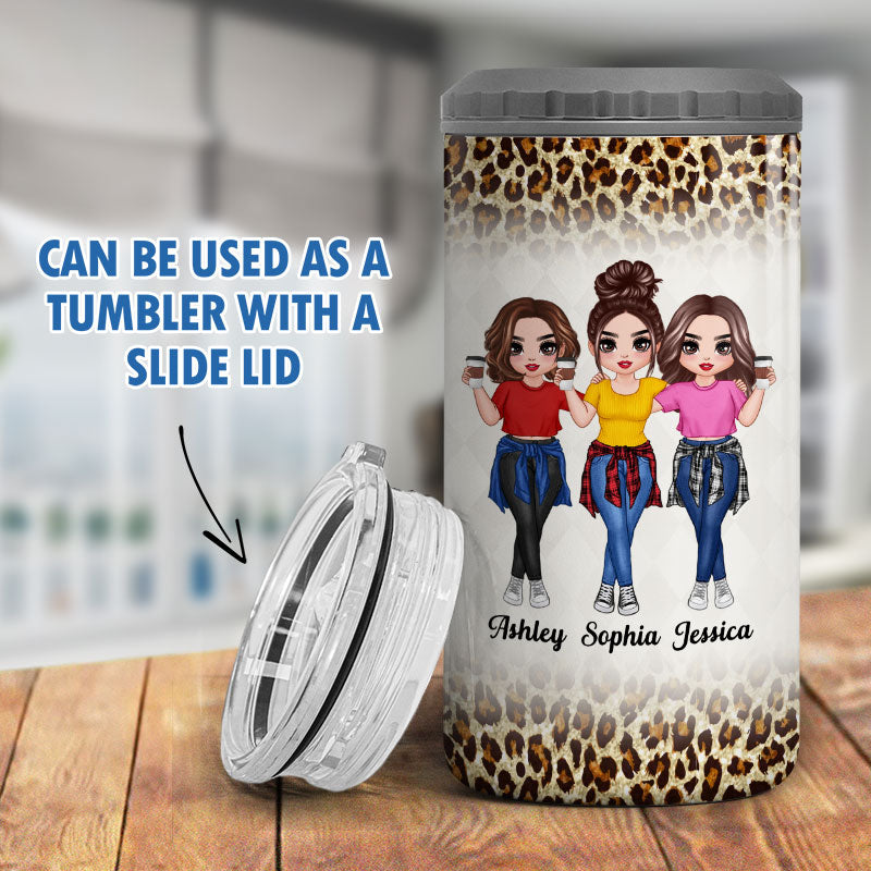 Doll Besties Leopard Another Year Of Bonding Personalized 4 In 1 Can Cooler