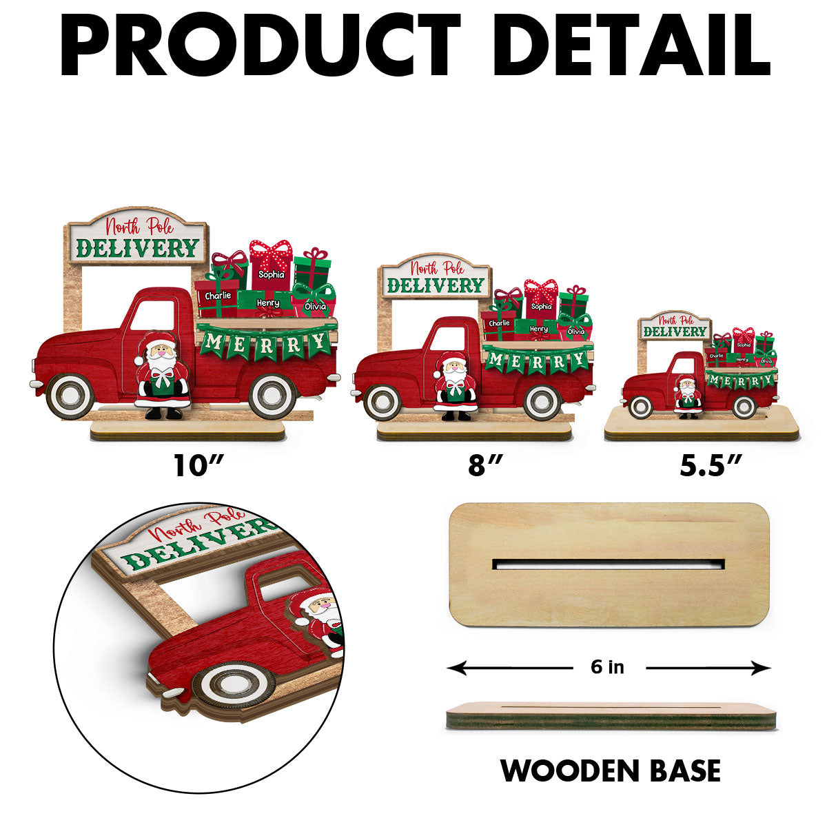 Santa Gifts Christmas Truck Personalized 2-Layer Standing Wooden Plaque, Christmas Decoration, Tiered Tray Decor