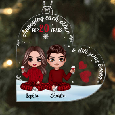 Couple Annoying Each Other Funny Christmas Personalized Heart Acrylic Ornament