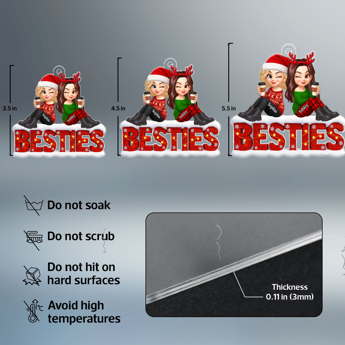 Snowy Brick Wall Besties Sisters Personalized Acrylic Ornament