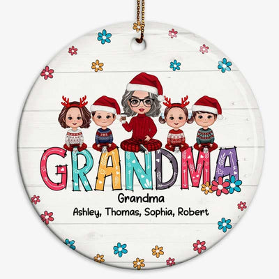 Flower Grandma Sitting With Grandkids Personalized Christmas Circle Ornament
