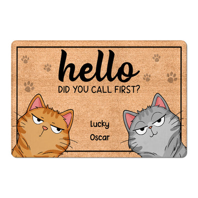 Hello Did You Call First Funny Cat Expression Personalized Doormat