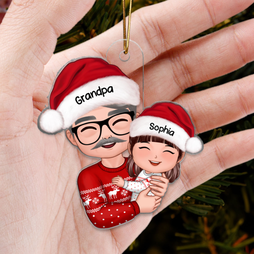 Doll Grandma Grandpa Hugging Kid Christmas Gift For Granddaughter Grandson - Personalized Acrylic Ornament - Gift For Granddaughter, Grandson