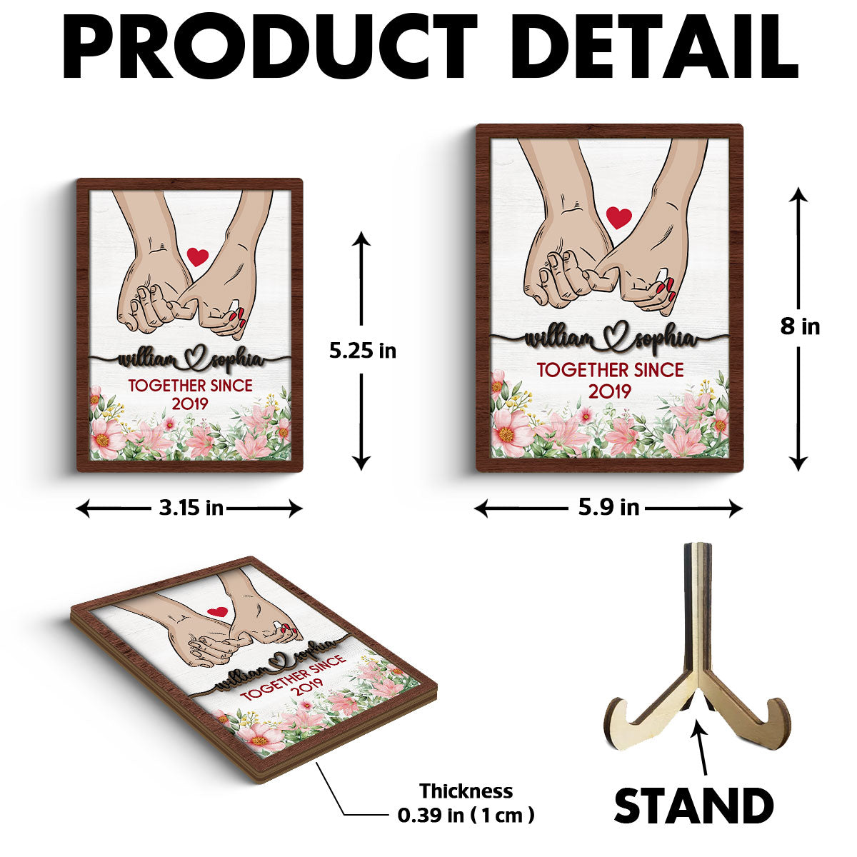 Couple Together Since Holding Hands Personalized 2-Layer Wooden Plaque