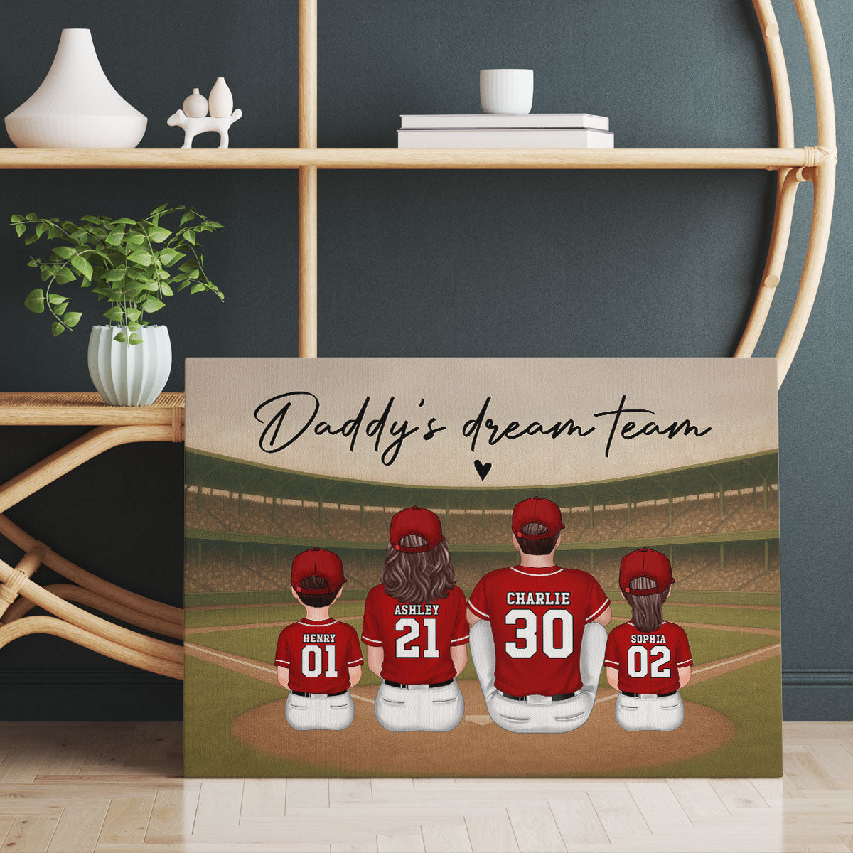 Retro Vintage Baseball Family Daddy's Dream Team Personalized Wrapped Canvas| Unique Father's Day Gift For Dad