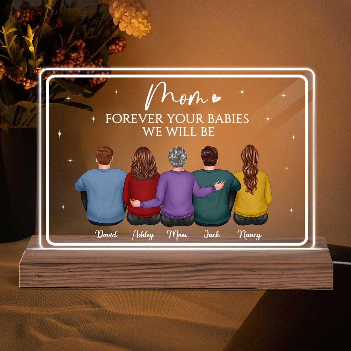 Forever Your Babies Mom Mother‘s Day Gift Personalized Custom Shape LED Night Light Acrylic LED Lamp