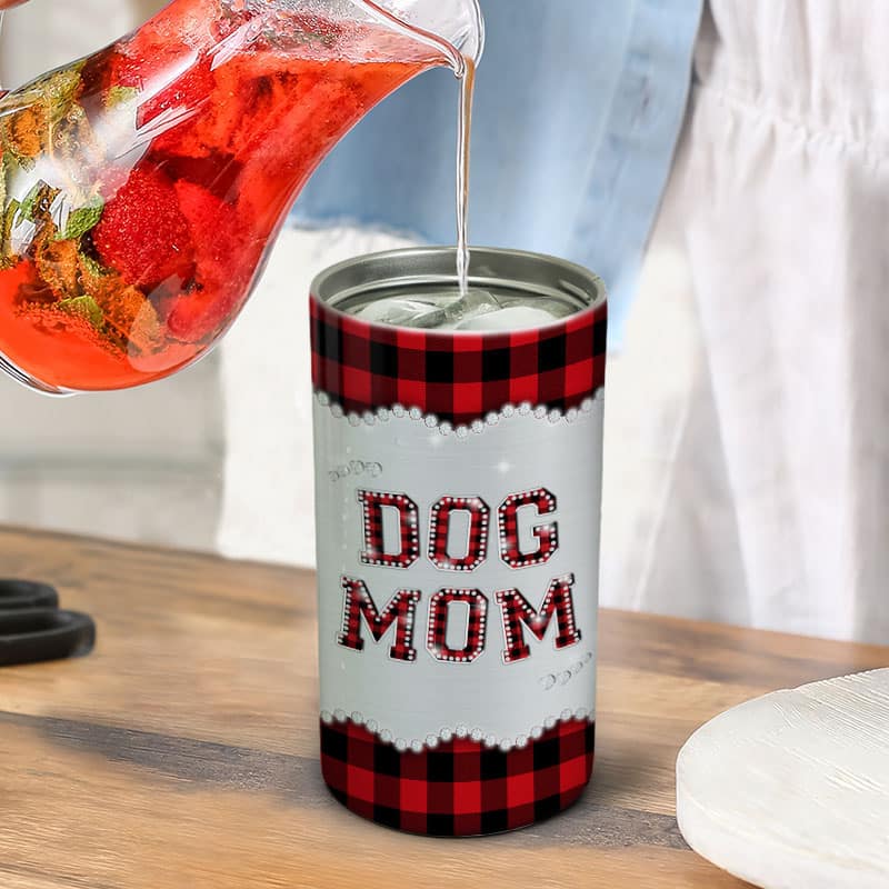 Dog Mom Checkered Metal Pattern Personalized 4 In 1 Can Cooler