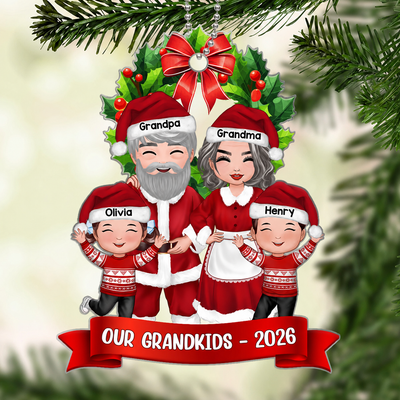 Our Grandkids Grandma Grandpa Claus Personalized Acrylic Ornament