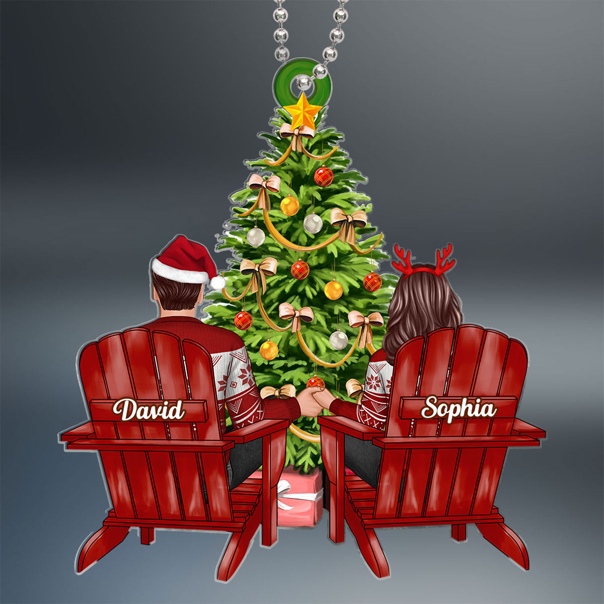 Back View Couple Sitting Christmas Personalized Acrylic Ornament