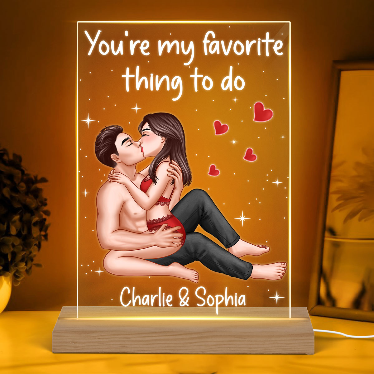 Sexy Couple Kissing Personalized Rectangle Acrylic Plaque LED Night Light