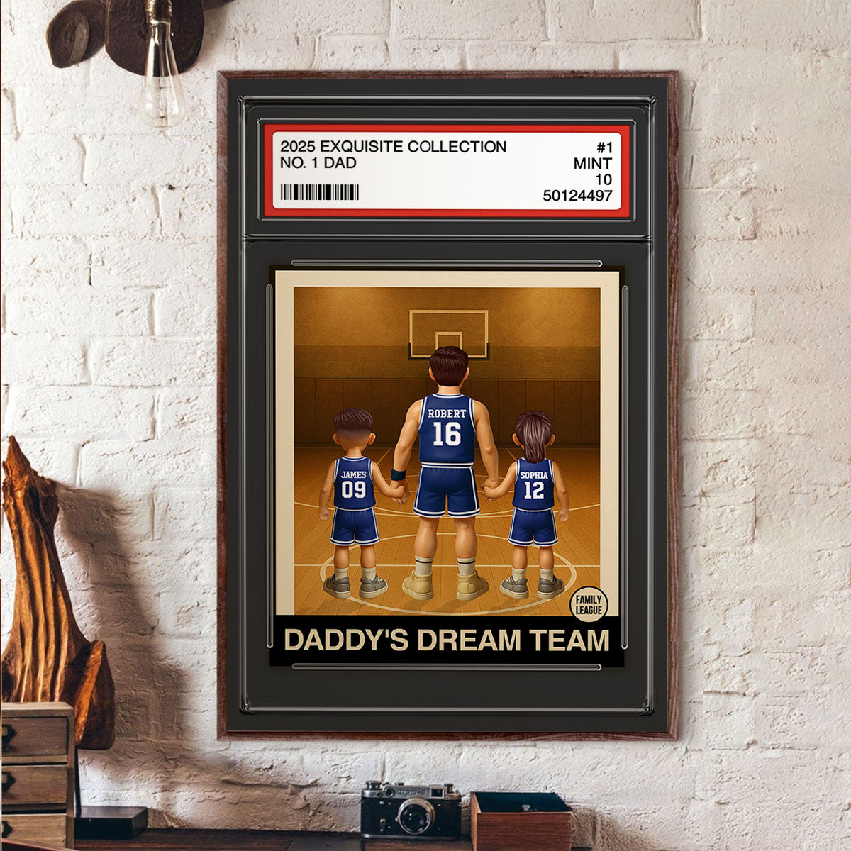 Basketball No. 1 Dad Man & Kids Trading Card Style Personalized Poster