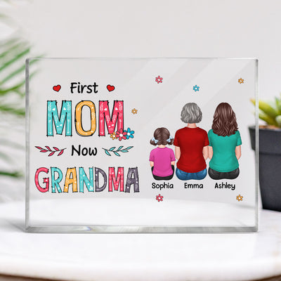 First Mom Now Grandma Back View Woman And Kids Personalized Rectangle Acrylic Block Plaque