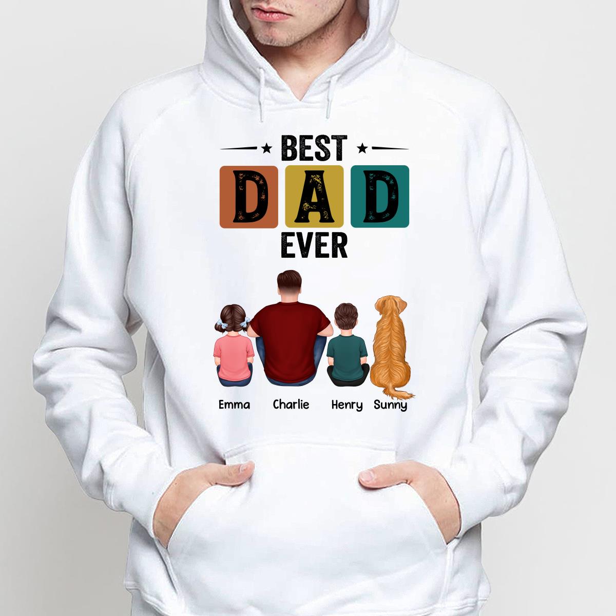 Best Dad Ever Simple Back View Man Kids Dog Cat Personalized Shirt