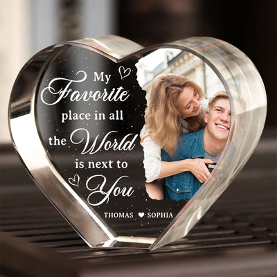 My Favorite Place Is Next To You Upload Photo Premium Crystal Heart LED, Personalized Couple Home Bedroom Decoration, Perfect Valentine's Gift For Her, For Wife, For Girlfriend, Free Delivery Included