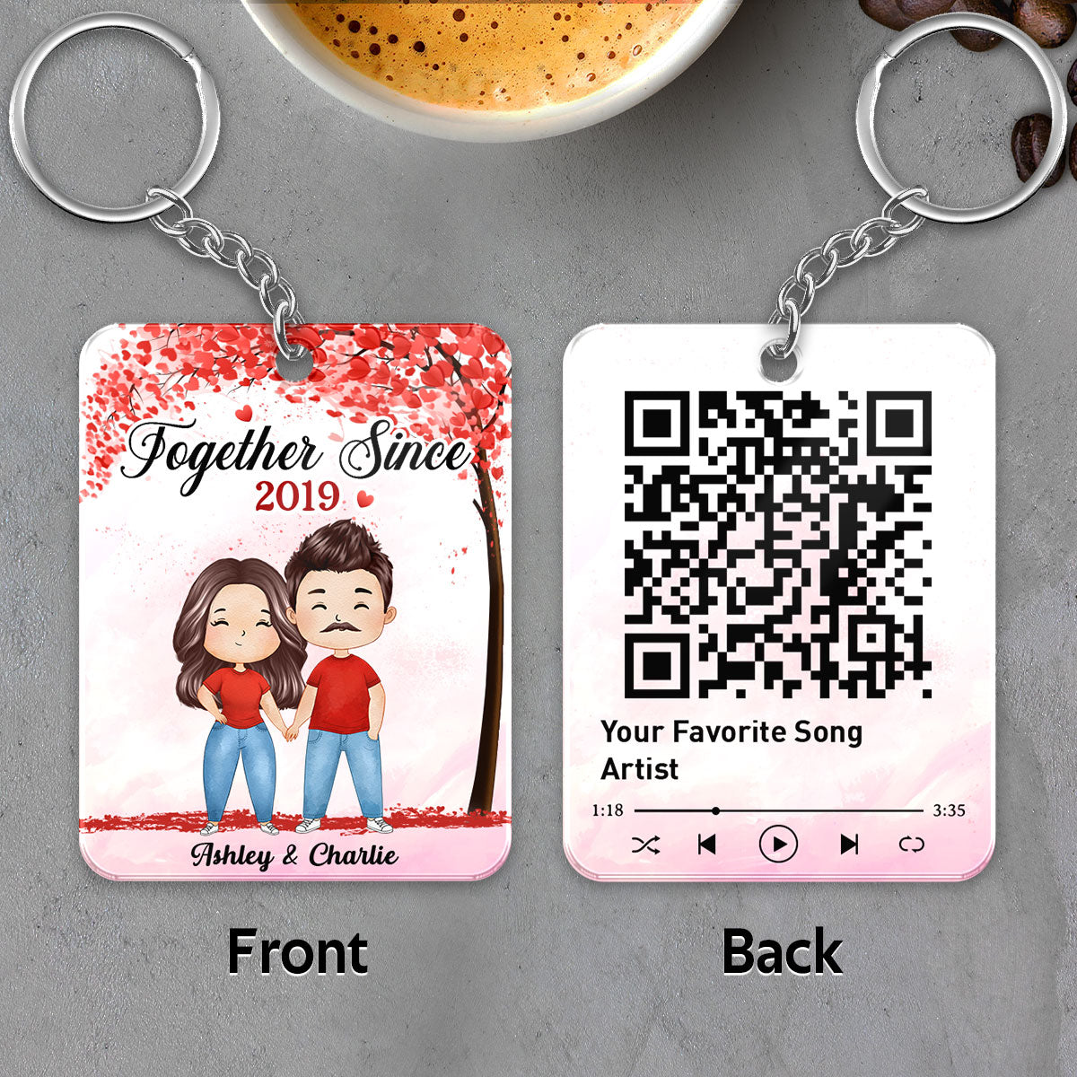Together Since Watercolor Couple Under Heart Tree QR Code Personalized Acrylic Keychain