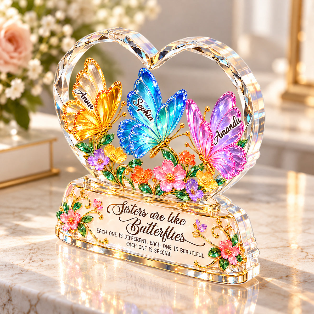 Sisters Are Like Butterflies - Personalized Acrylic Block Plaque - Heartfelt Christmas Gift for Sisters, Siblings
