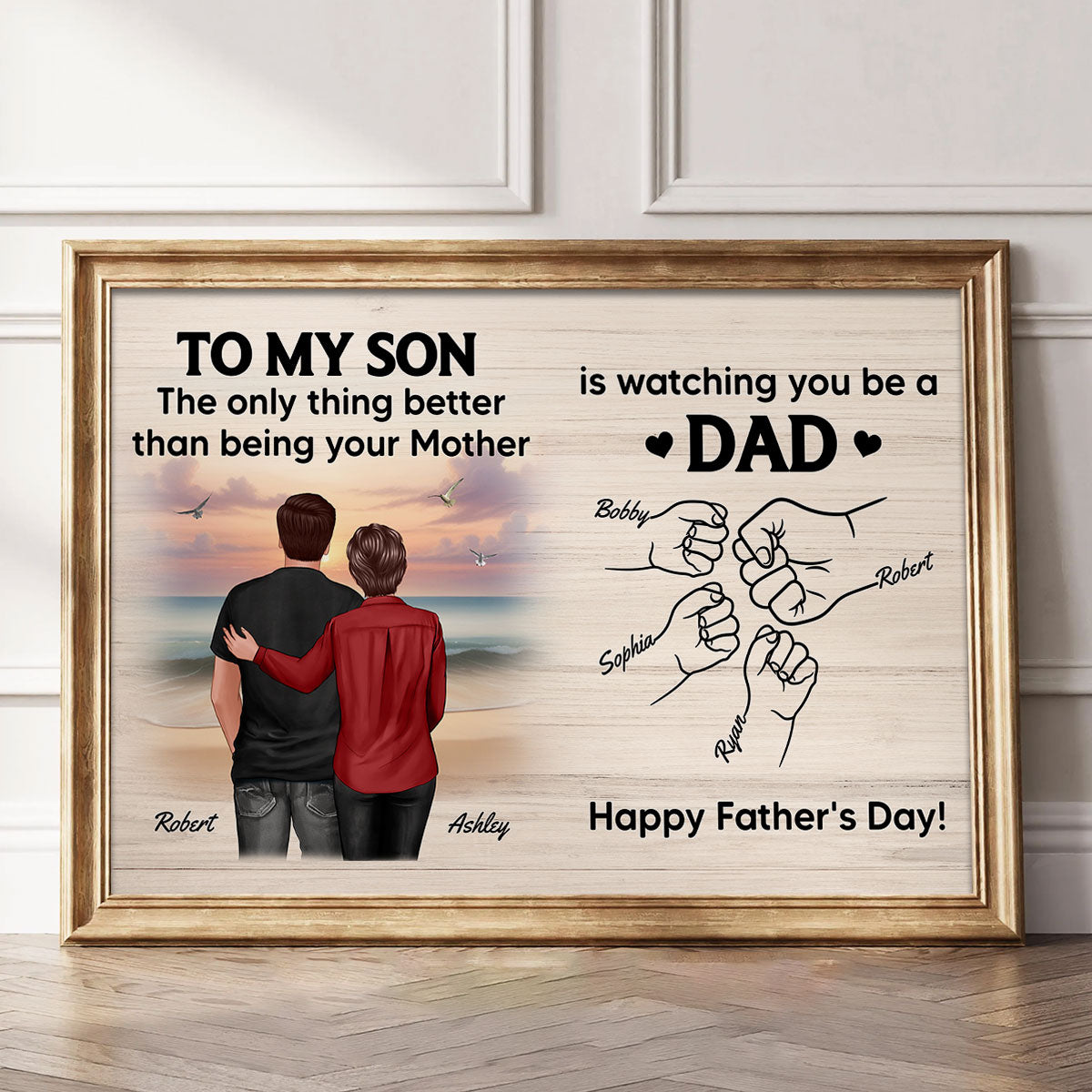 From Mom Dad To Son Watching You Be A Dad Beach Landscape Personalized Poster, Gift For Son