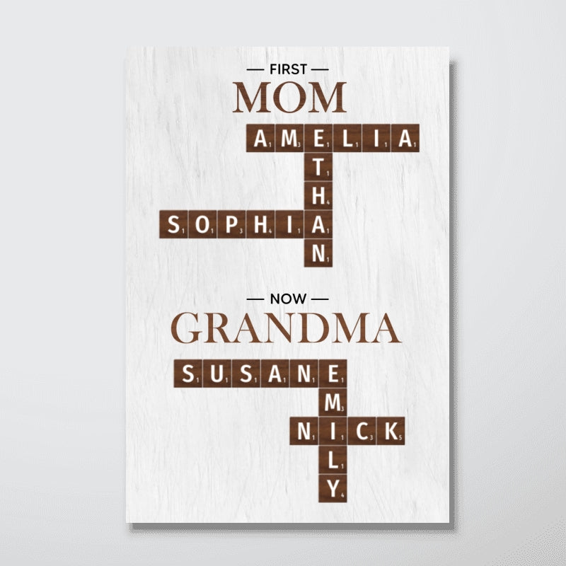 First Mom Now Grandma Crossword Puzzle Art Personalized Poster