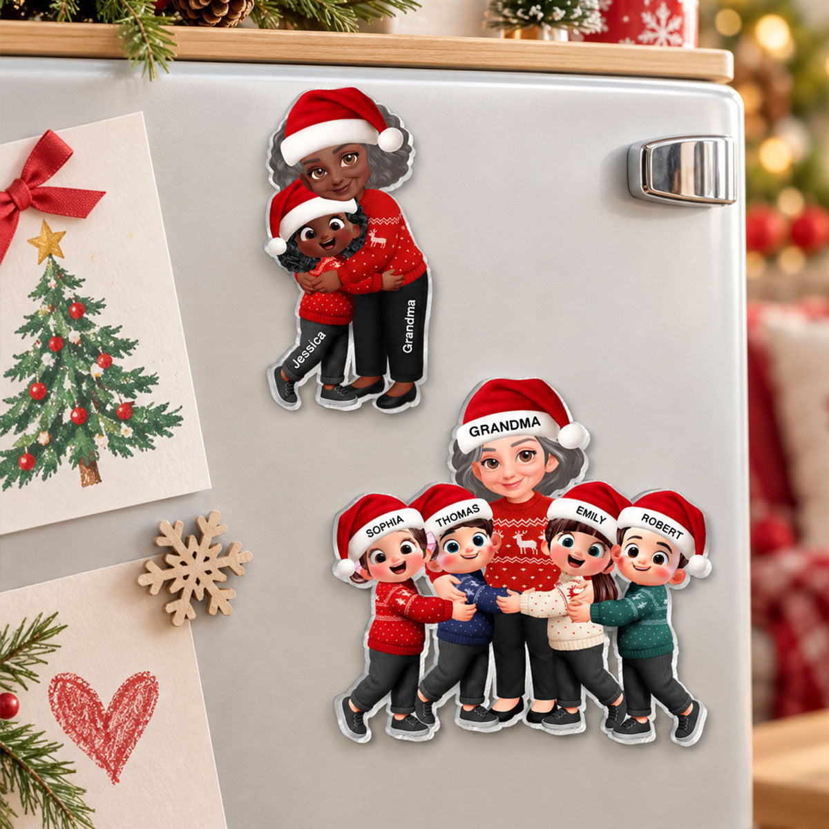 Endless Love Christmas Grandma Hugging Grandkids - Personalized Acrylic Fridge Magnet - Gift For Grandma, Grandkids