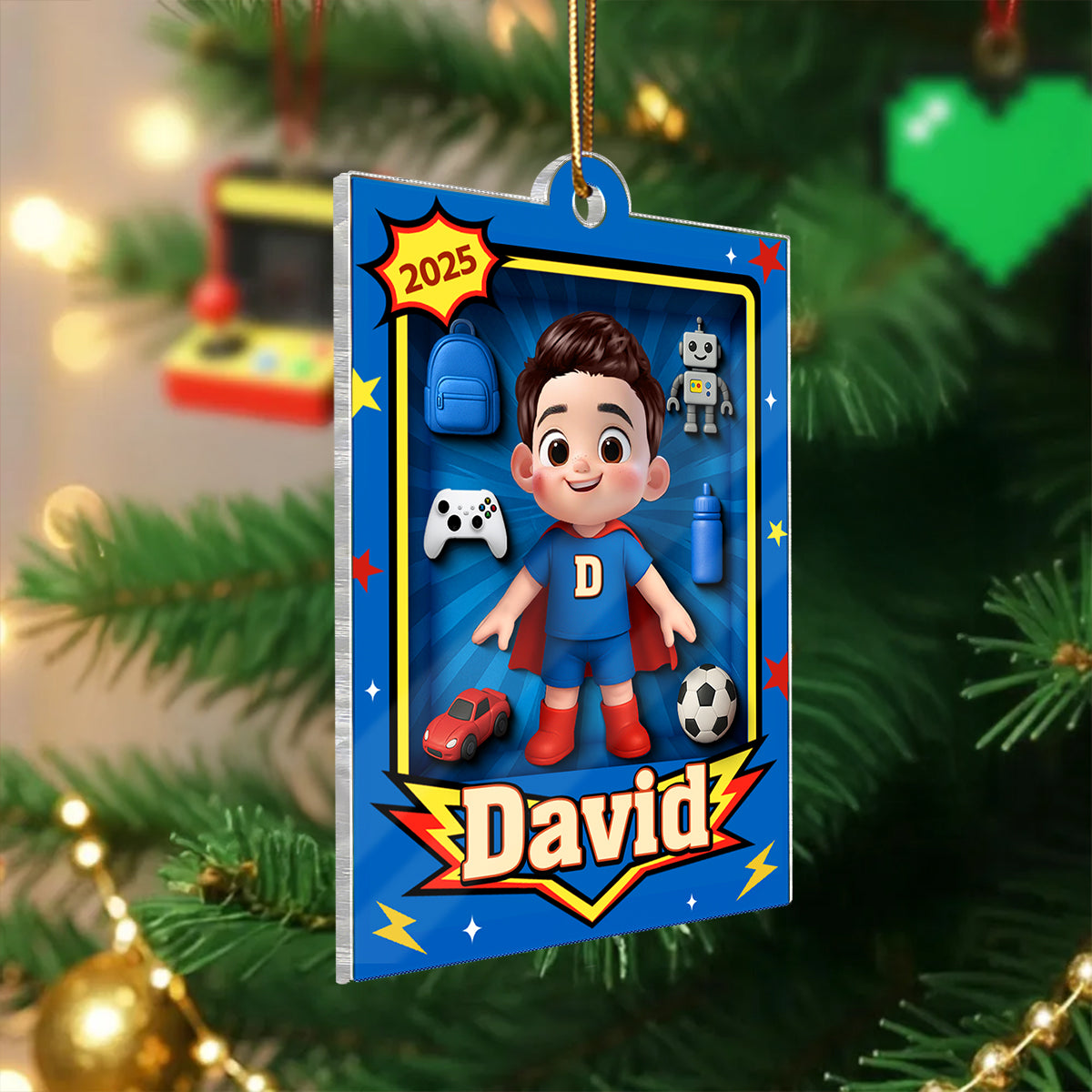 Cute Little Boy In Toy Box - Personalized Acrylic Ornament - Unique Christmas Gift For Kids, Grandkids