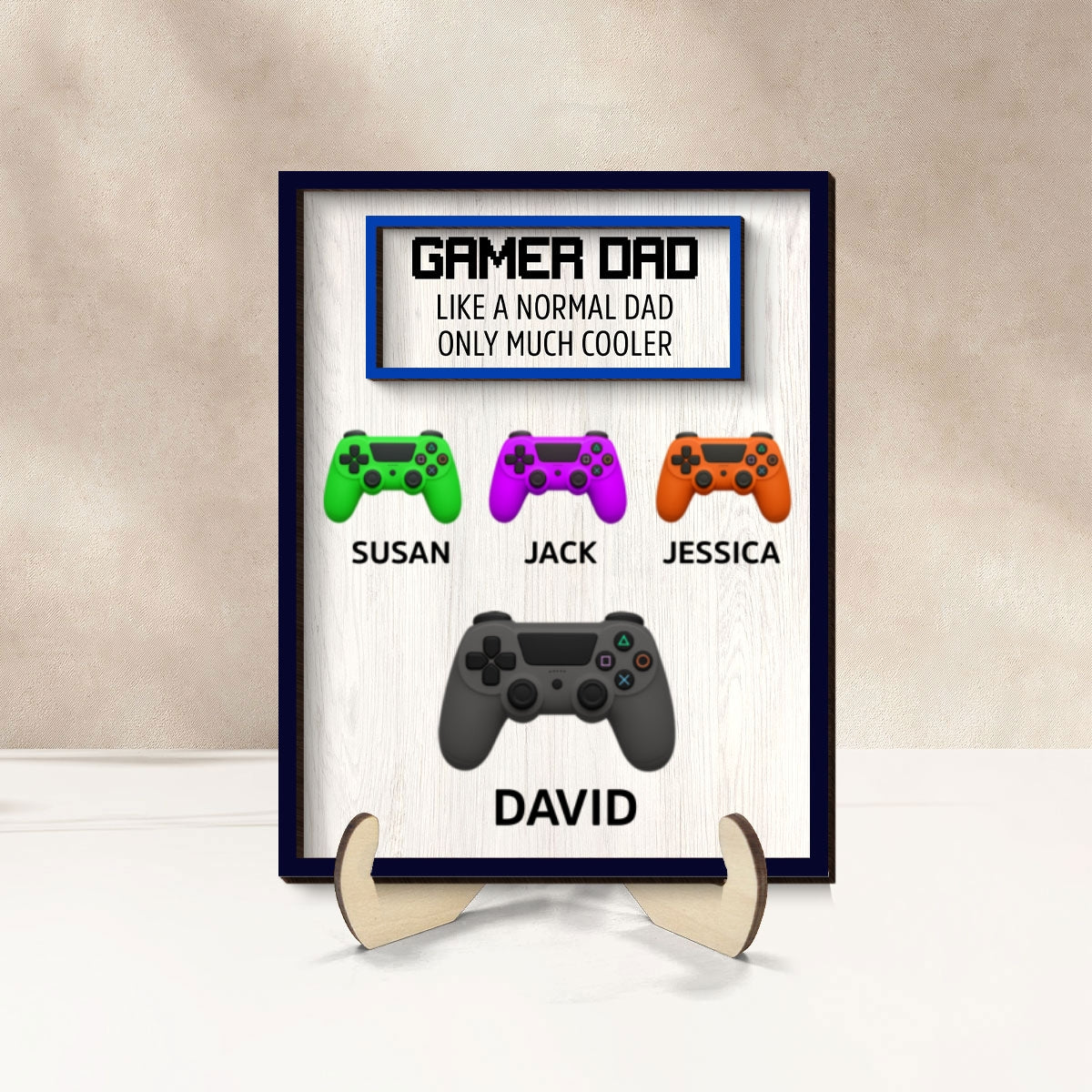 Gamer Dad Much Cooler Custom Controller Personalized 2-Layered Wooden Plaque, Father's Day Gift for Gamer Dads