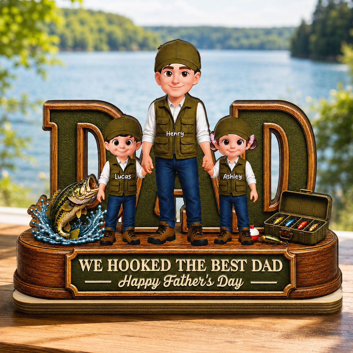 We Hooked The Best Dad Fishing Dad - Personalized 2-Layered Wooden Plaque - Father's Day Gift For Fishing Dad, Fishing Lovers