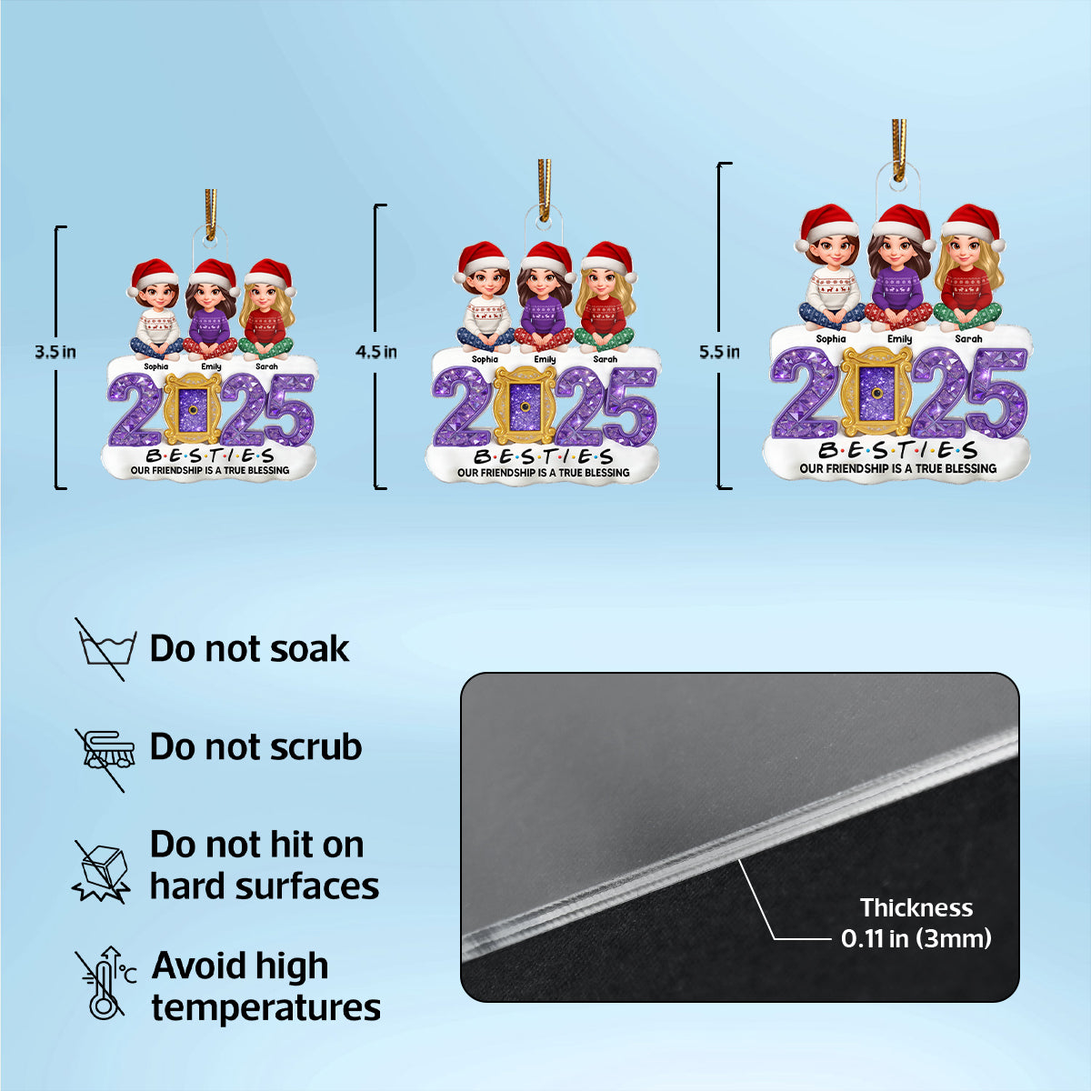 3D Purple Crystal Effect Besties Our Friendship Is A True Blessing Christmas - Personalized Acrylic Ornament - Gift For Best Friends