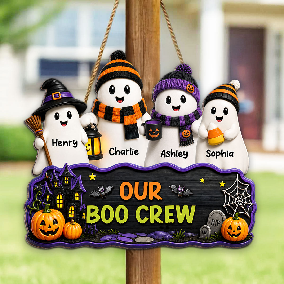 Cute Halloween Family Boo Crew - Personalized Wood Sign - Halloween Decoration For Family
