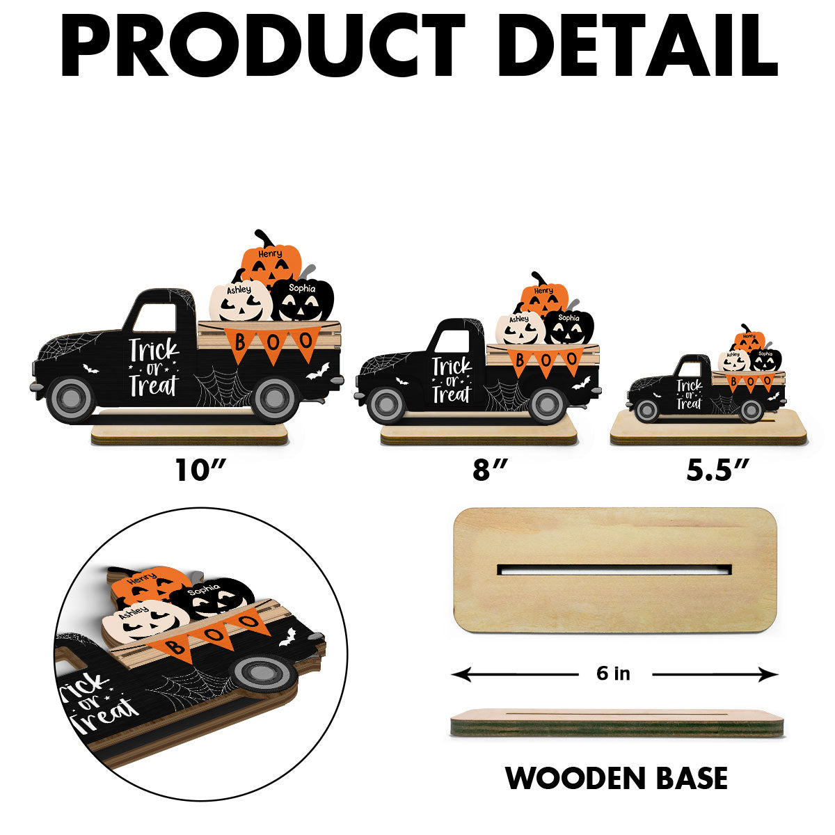 Halloween Pumpkin Truck Trick Or Treat Personalized 2-Layer Standing Wooden Plaque, Halloween Decoration, Tiered Tray Decor