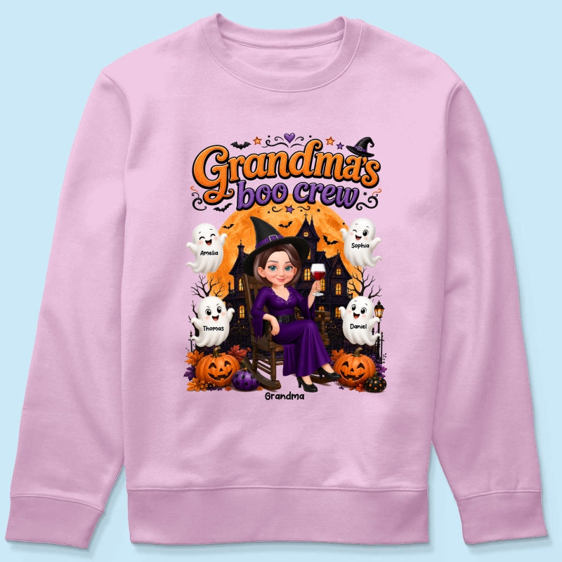 Cute Halloween Haunted House Grandma's Boo Crew - Personalized Shirt - Halloween Gift For Grandma