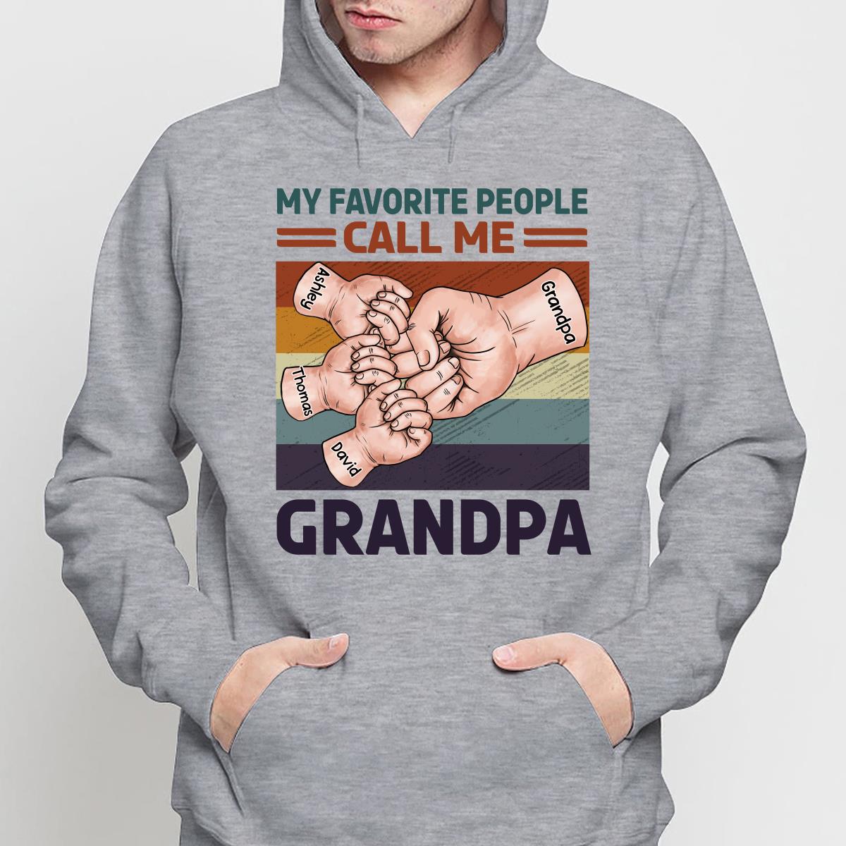 Retro Grandpa Dad And Kids Fist Bump Hands My Favorite People Call Me Grandpa Dad Personalized Shirt