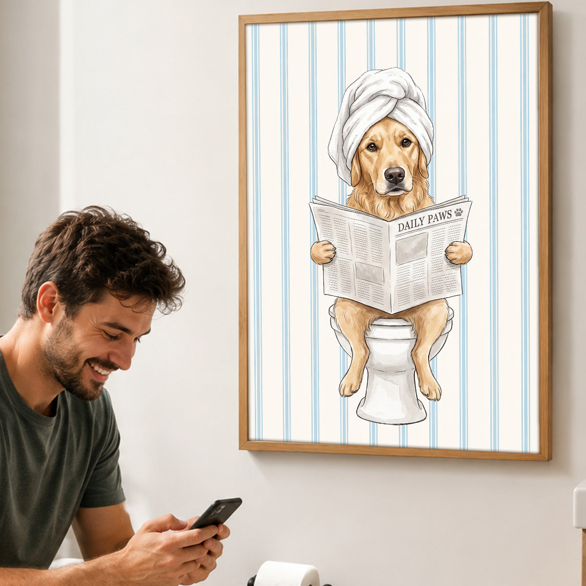 Custom Bathroom Pet Portrait From Photo - Personalized Poster - Funny Bathroom Decor For Pet Lovers