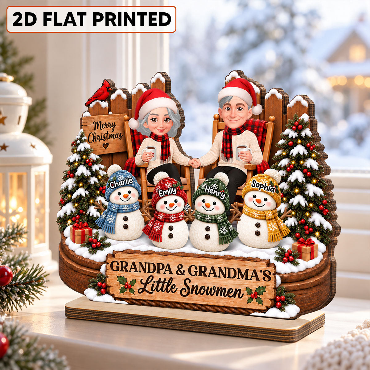 Grandpa & Grandma's Little Snowmen - Personalized 2-Layered Wooden Plaque - Christmas Gift For Grandparents