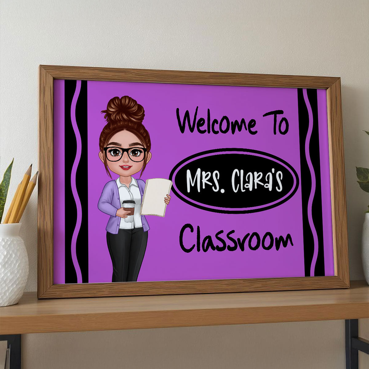 Teacher Crayon Welcome To Classroom Personalized Poster| Back To School Gift, Classroom Decoration