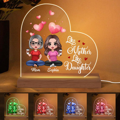 Watercolor Hearts Doll Mom And Daughters Sitting Personalized Custom Shape Acrylic Plaque LED Night Light