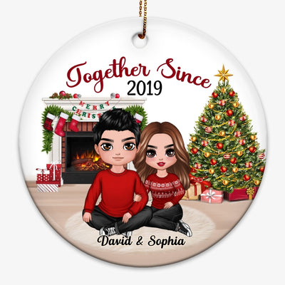 Doll Couple Sitting Embracing In House Personalized Circle Ornament