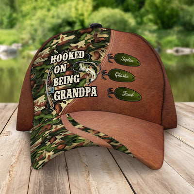 Hooked On Being Fishing Grandpa Papa Personalized Classic Cap, Father's Day Gift For Grandpa, Dad, Husband