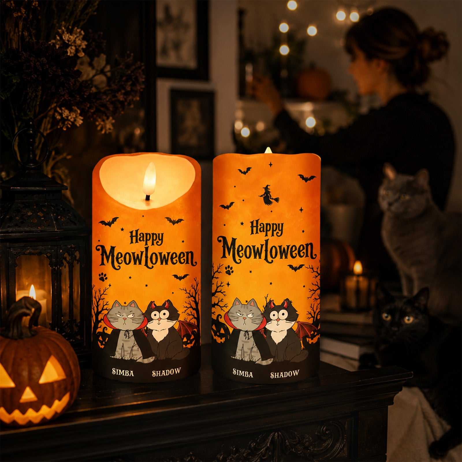 Cat Mom Happy Meowloween - Personalized LED Candle - Purrfect Halloween Decor for Cat Lover