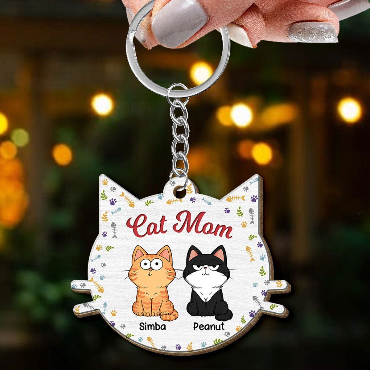 Funny Cat Expressions Personalized Cat Face Shaped Wooden Keychain