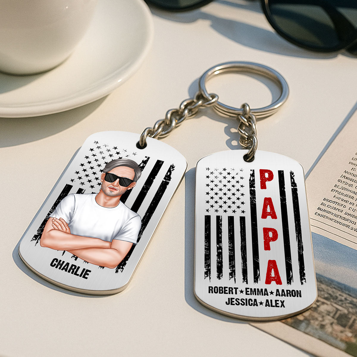 Nation Flag Dad Grandpa Personalized Metal Keychain