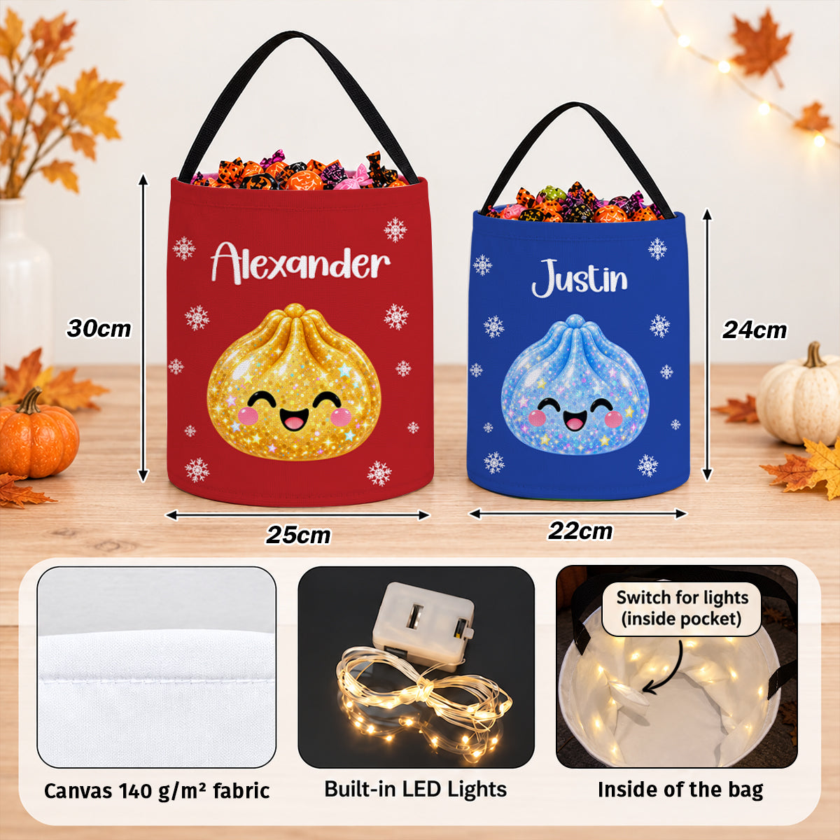 Cute Squishy Dumpling - Personalized Christmas Gift Bag - Holiday Gift Bag, Family Christmas Sack for Kids