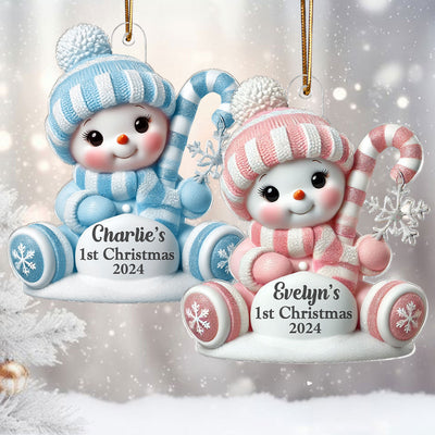 Cute Snowbaby Sitting On Snow 3D Effect Baby's First Christmas Personalized Acrylic Flat Ornament