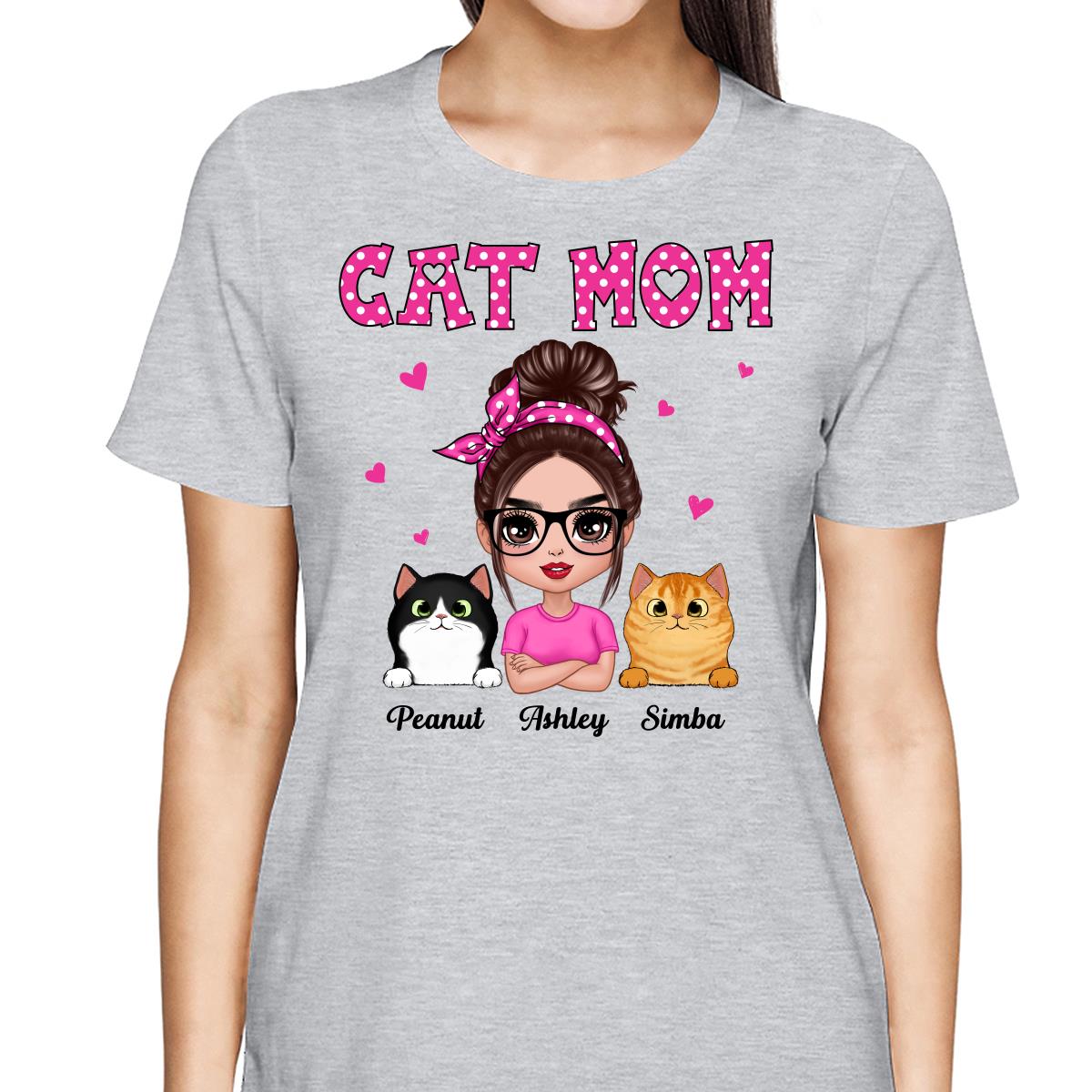 Colorful Polka Dot Pattern Doll Cat Mom Personalized Shirt