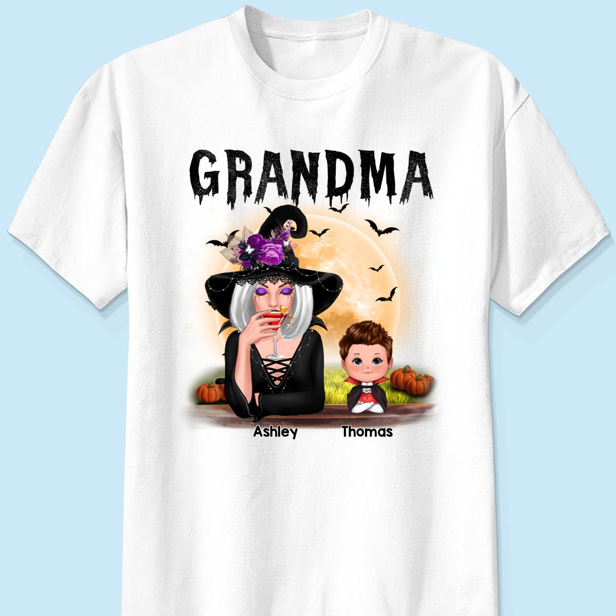 Grandma Mom Witch With GrandKids Halloween Personalized Shirt