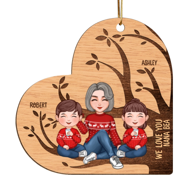 We Love You Grandma Family Tree Name Personalized Wooden Ornament