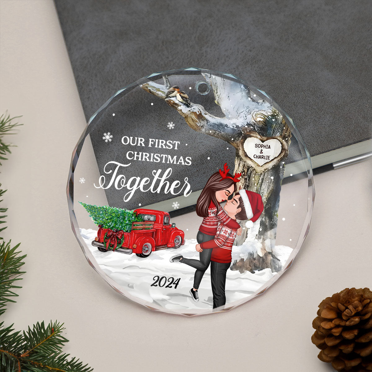 God Gave Me You Couple Hugging Kissing Personalized Crystal Glass Ornament, Christmas Gift For Husband Wife, Anniversary Gift