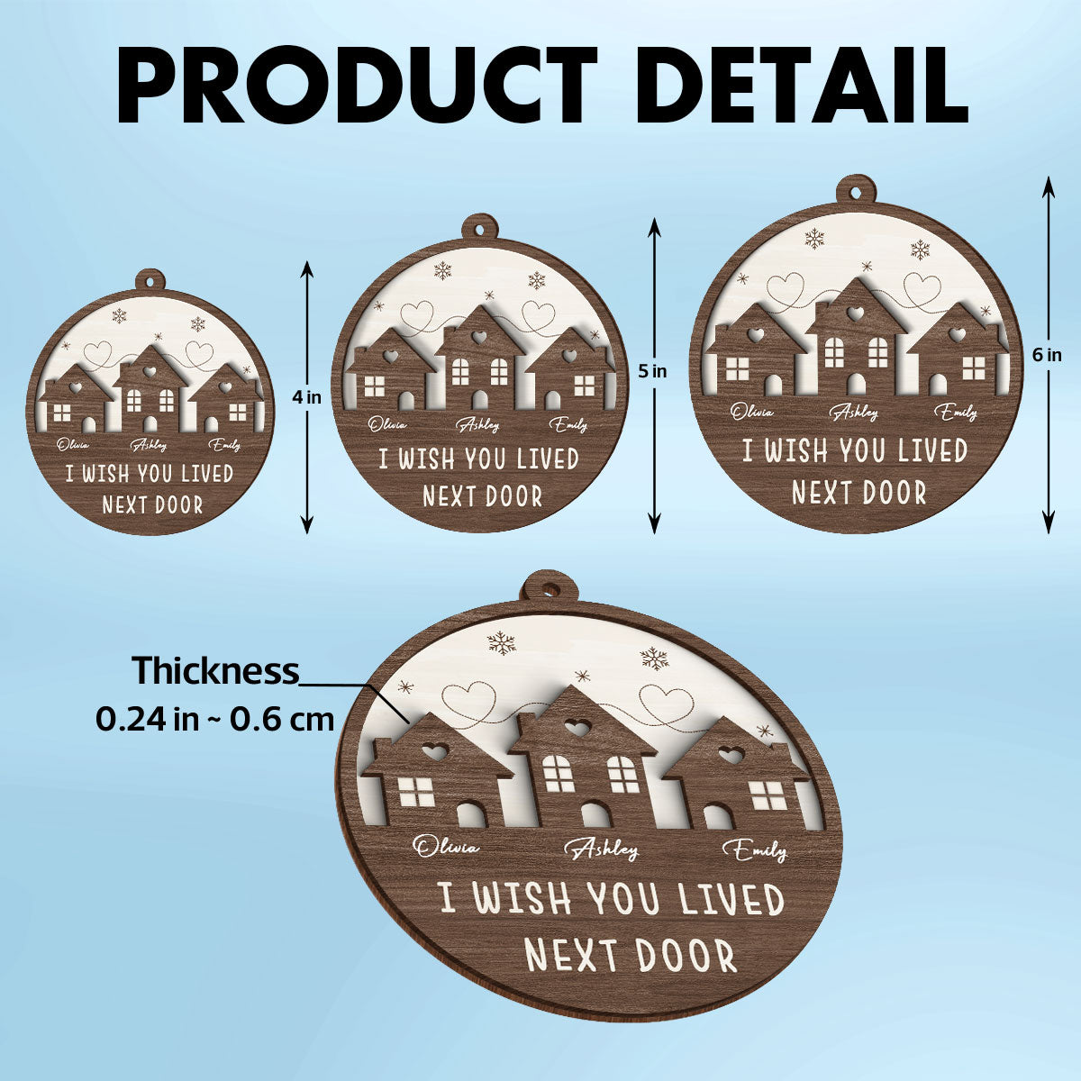 Wish You Lived Next Door Long Distance Besties Sisters Family Personalized 2-Layer Wooden Ornament