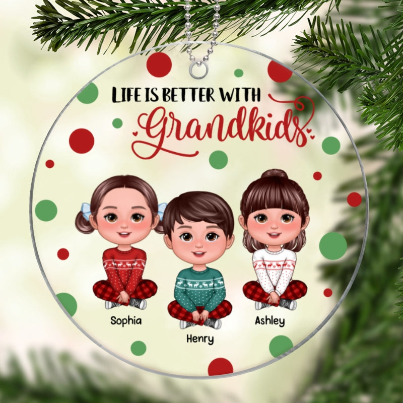 Life Is Better With Grandkids Christmas Dots Personalized Acrylic Ornament